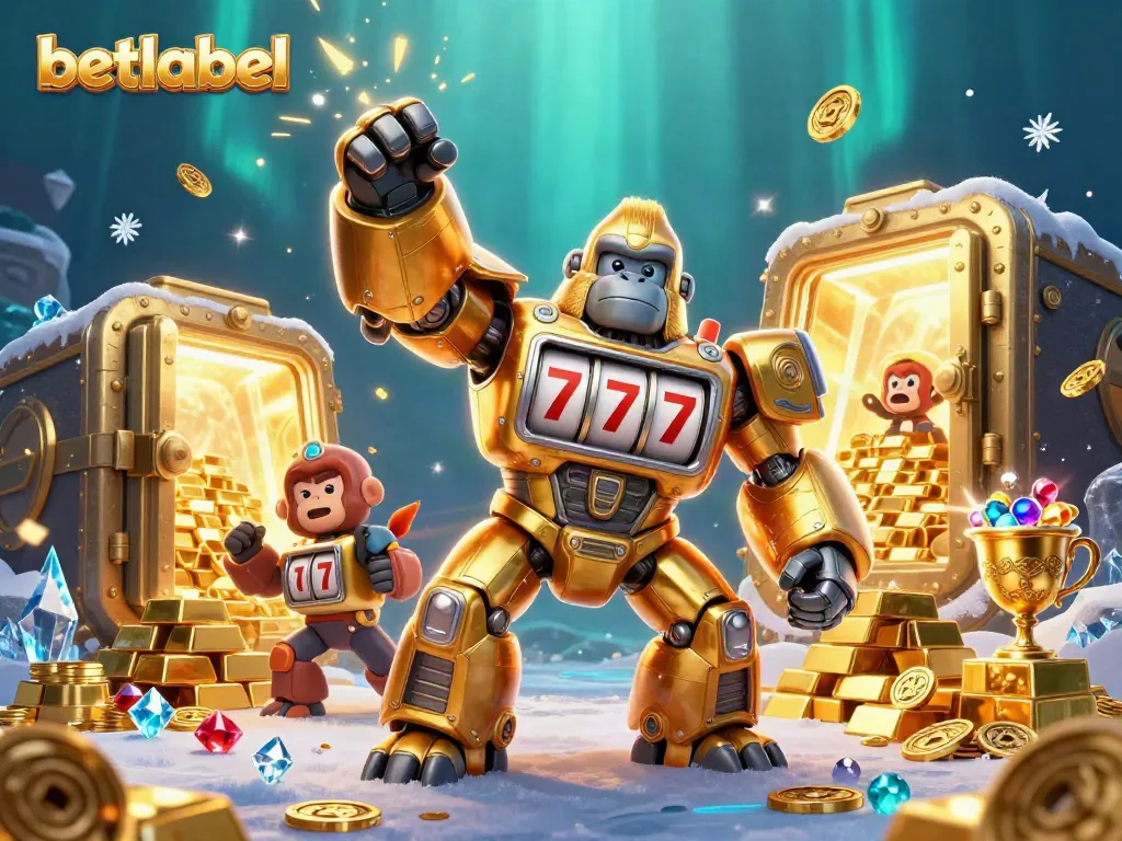 Witness the excitement of betlabel with a golden gorilla mech celebrating jackpot wins!